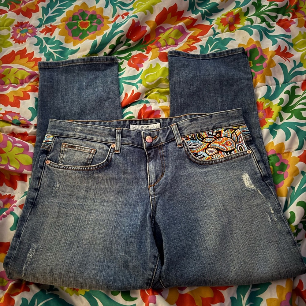 Joe's Jeans Blue Cropped Jeans with Multicolor Pocket sz 29 never worn